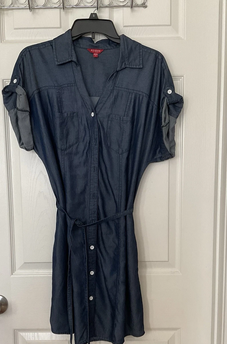 white christmas dresses Guess denim button up shirt dress W5RK99D4H71 — Therapy Boutique main image 0