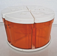 vintage PLATEAU TOURNANT 6 BOITES VERSEUSES ORANGE ET BLANCHES CARROUSSEL