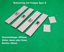 Bahnsteig mit Treppen Spur Z 6tlg. - Länge: 450mm - 2 Höhen - 3D Druck - Grau