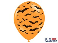 6 Luftballons 30Cm Orange Mit Fledermausaufdruck Halloween Dekoration Party