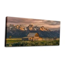 CIYU Sunrise at Canvas Wall Art Nature Artwork Mountain 48"L x 24"W Barn
