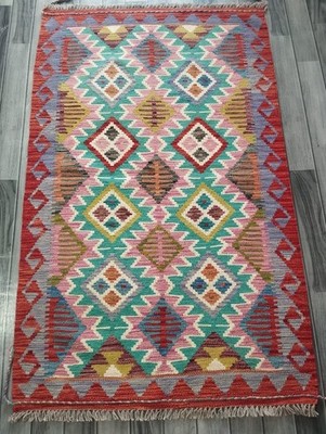Klassischer handgeknüpfter afghanischer/türkischer Kelim Teppich, Azteken Wolle Vorleger Größe 156x97 CM