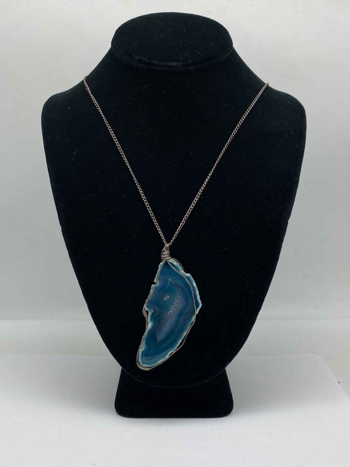 Sterling Silver Wire Wrapped Agate Slice Pendant … - image 1