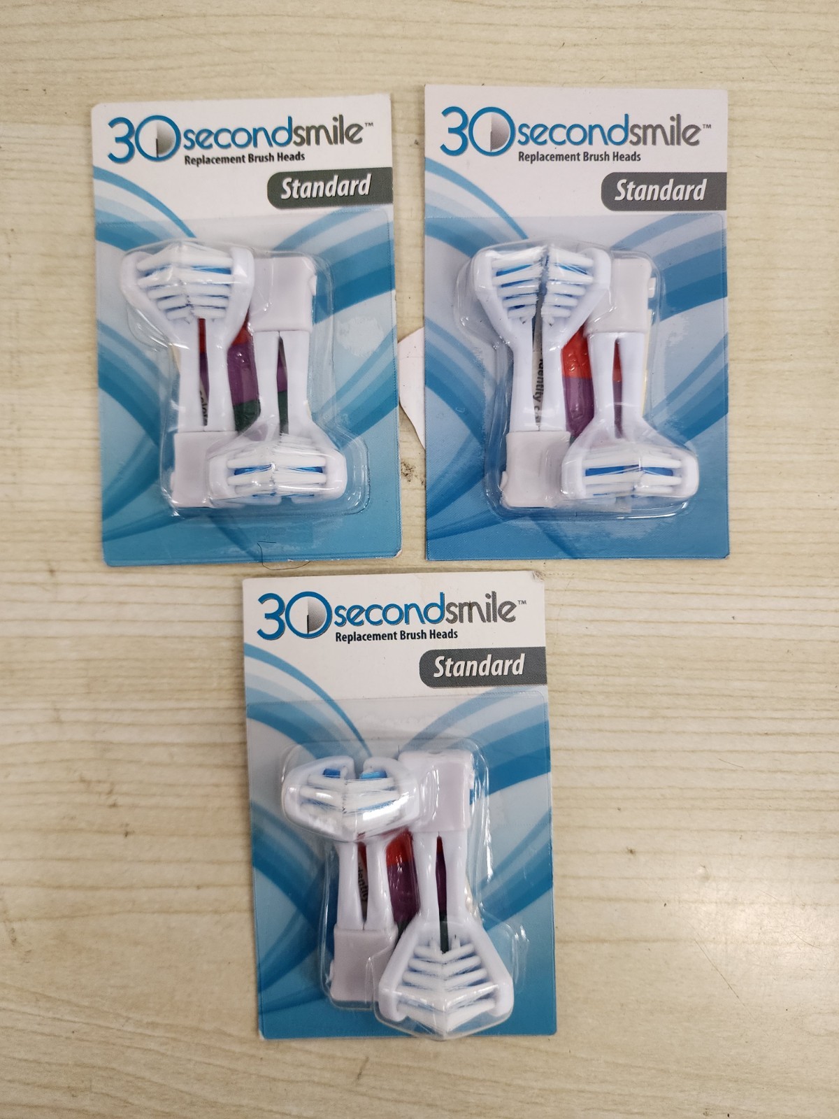 LOT OF 3 ---- 30 Second Smile Toothbrush Standard Replacement Brush Heads