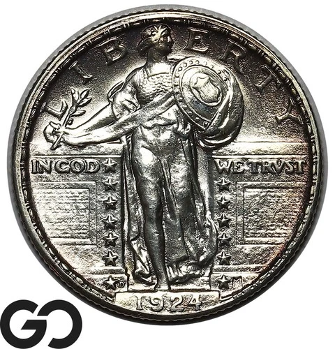1924-D Standing Liberty Quarter, Full Head, Sharp Solid Gem BU++ FH Better Date!