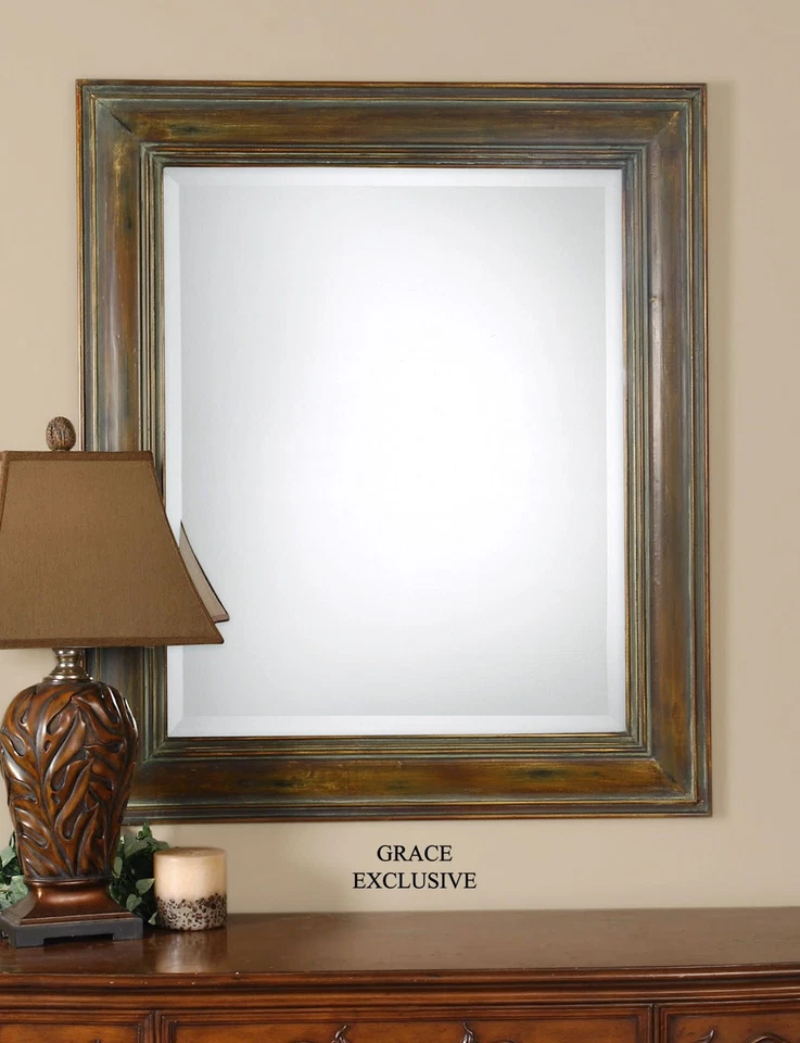 Espejo rectangular biselado con marco de madera Uttermost 07016 marrón Darian 42" X 36" Foto 2 de 2