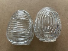 Vintage BIRD CAGE Glass Water / Feeder Cups 2pcs USA Stripes Ribs 4