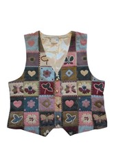 VTG Signatures Northern Isles Womens L Floral Tapestry Vest cottagecore hearts