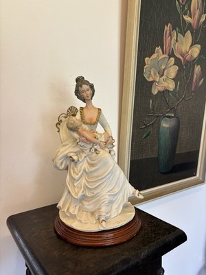 Vintage A. Belcari Figur Skulptur 32cm Handgemalter Verbundstoff Holzsockel