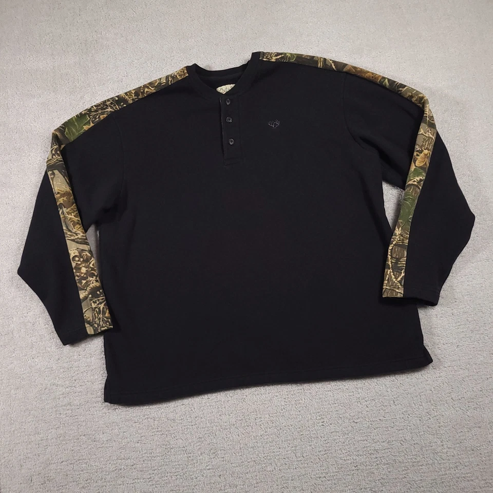 Cabela's Henley Sweatshirt Mens XL Black Long Sleeve Pullover Camo Stripe - Image 2 of 4