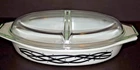 Vintage 1958 Pyrex Barbed Wire 1.5 Quart Divided Casserole w/Lid Black & White