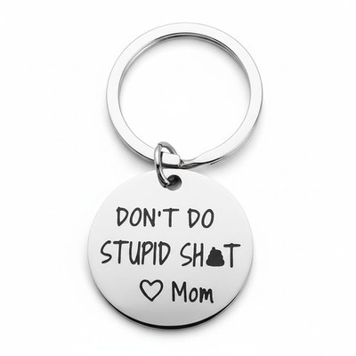 ''Love, Mom'' Engraved Stainless Steel Keychain   Funny Gift for Son or Daughter