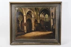 P42N48- Painting Interior Church with People Signed De Vries