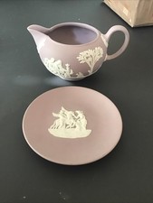 2x Wedgwood Jasperware  Rare Lilac MILK CREAMER JUG & ROUND DISH Jasper Ware