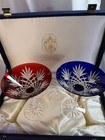 Faberge Odessa cut to clear crystal red/blue martini set in presentation box — photo 10