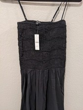 J. Crew Black Smocked Cotton Poplin Spaghetti Strap Maxi Minimalist Dress XS NEW