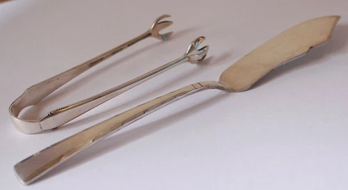Vintage Sterling Silver Sugar Tongs and Butter Knife Towle, Easterling c,1933