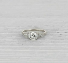 1.5Ct White Round  Baguette CZ Engagement Wedding Ring 925 Sterling Silver