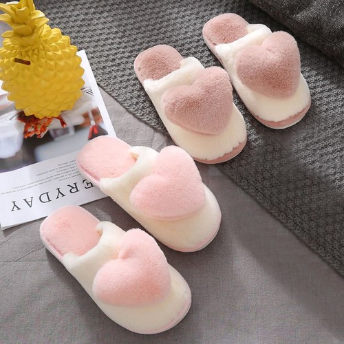 Unisex Cute Heart Slippers Non-Slip Fluffy Heart Slippers Lovers Home Slippers