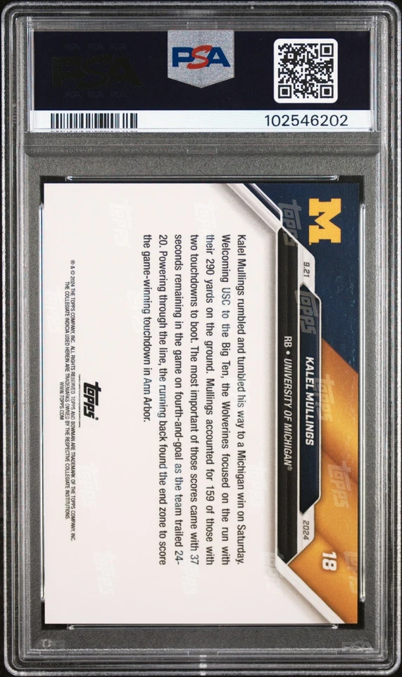 2024 Bowman U Now Kalel Mullings #18 Purple 23/25 PSA 10 - Image 2 of 2