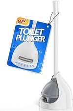 Heavy Duty Toilet Plunger with Holder - White Bathroom Essential