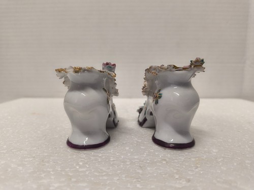 Vintage Miniature Porcelain Shoe Gilded Ruffled Edge w/Roses Gold Trim Set of 2 - Picture 9 of 12