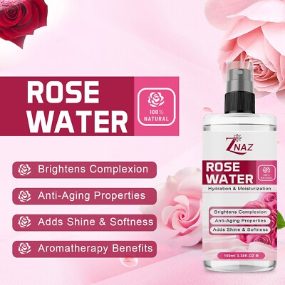 Rosenwasser Toner, 100% reines natürliches Rosenwasser Spray Rosen Gesicht Hydrosol Nebel