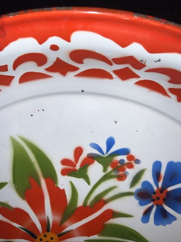 Vintage Thai Traditional Flower Pattern Enamel Serving Tray Decor Large Size 20” - Picture 7 of 21