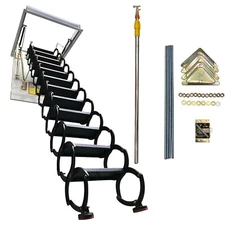 9.84ft Black Attic Pull Down Ceiling Ladder Hidden Telescopic Folding Ladder