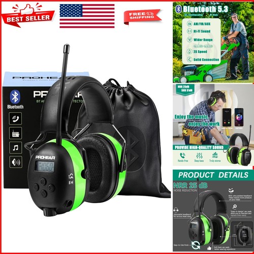 Upgraded Bluetooth 5.3 Hearing Protection Headphones with AM/FM Radio - Green