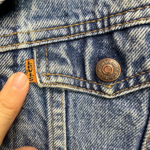 Vintage Little Levi's Denim Jean Jacket Size 7 Orange Tab USA Made Embroidered - Picture 5 of 15