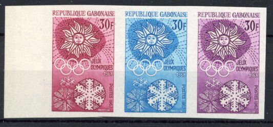 [37729] Gabon 1968 Olympic Good imperforated color PROOF band of