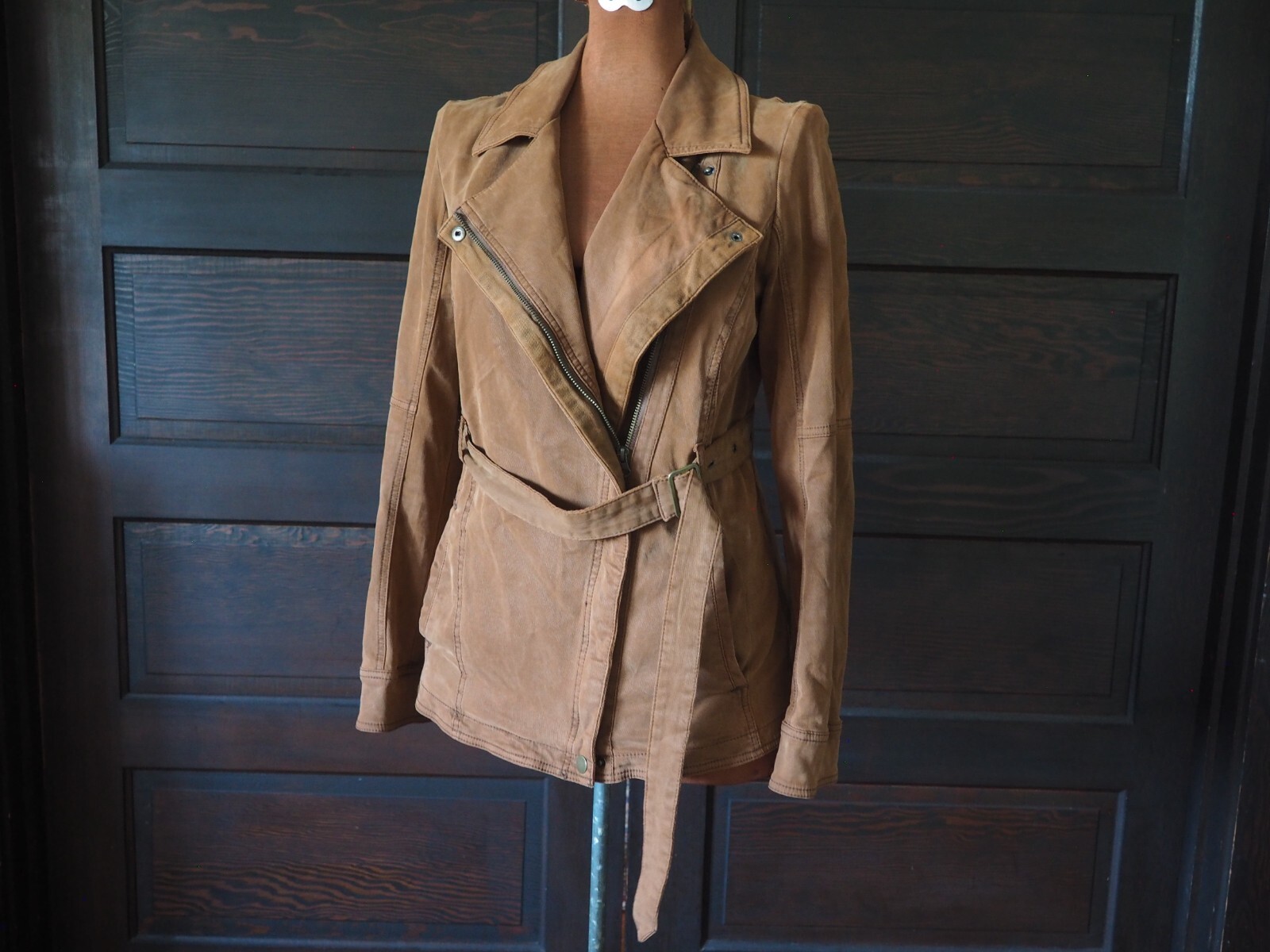 Anthropologie Brown Asymmetrical Belted Zip Moto … - image 12