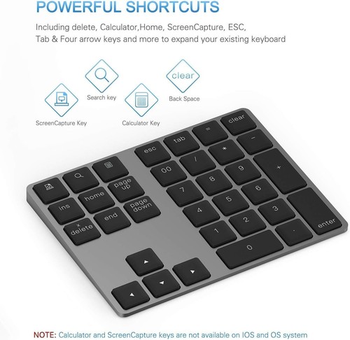 Bluetooth Number Pad, Lekvey Aluminum Rechargeable Wireless Numeric Keypad Slim - 第 4/7 張圖片