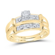 Sterling Silver His  Hers Round Diamond Solitaire Matching Bridal Wedding