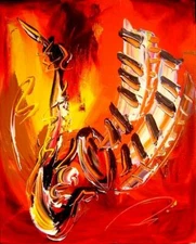 NICE SAXOPHONE  Mark Kazav  Abstract Modern CANVAS Original Oil Painting vhT