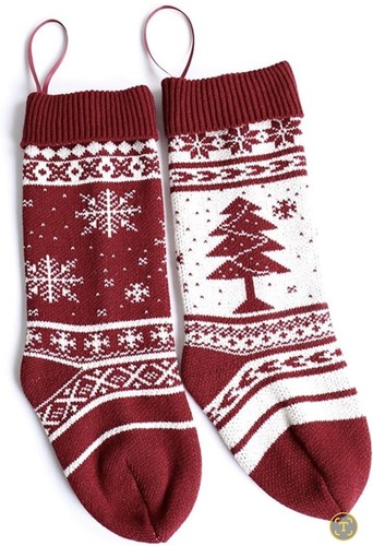 Lot of 2, Burgundy Knit Snowflake and Tree Christmas Stockings Size 18” - Picture 7 of 8