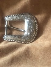 Solid Sterling Silver Vintage western etched Belt Buckle BLING BLING