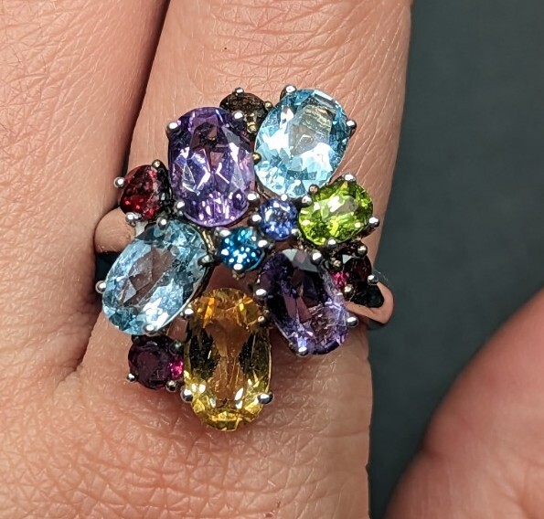 Sterling Silver 925 Multicolor Multi Gemstone Clu… - image 3