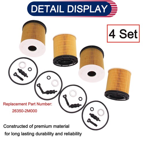 4x Oil Filter Pack w/Seals 263502M000 Fit for 20192020 Kia Rio 1.6L