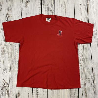 VTG NEW YORK YANKEES SCARLET RED BLACK EMBROIDERED T-SHIRT MENS XL 90S S/S RARE