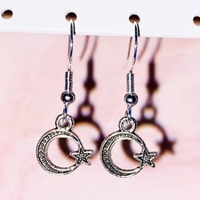 Silver Coloured moon and star earrings with silver plated Hooks or Hoops