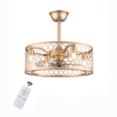 Industrial Ceiling Fan Light Remote Control Cage Chandelier Lamp Living Room - Picture 1 of 12