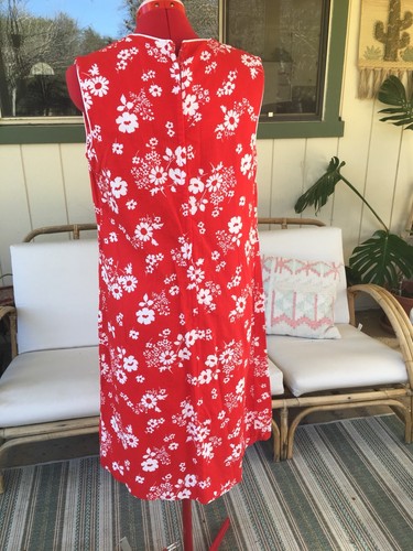 Vintage Shift Dress Red Floral Size 12 Straight Sleeveless White Flowers - Picture 4 of 7
