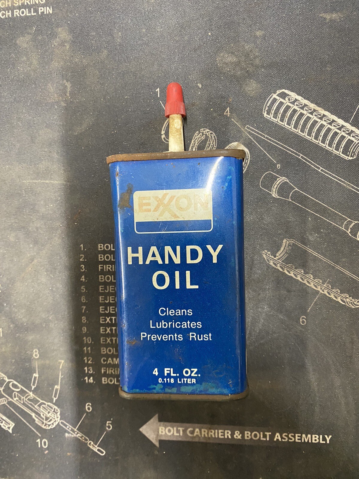 Vintage Exxon Handy Oil Oiler Can Metal Mostly Full 4 Oz Antique