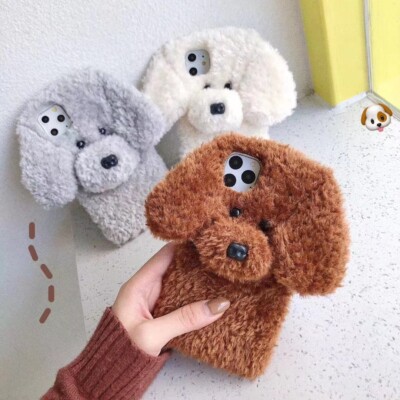 Cute Teddy Dog Phone Case Faux Plush Fluffy Winter Soft Nap
