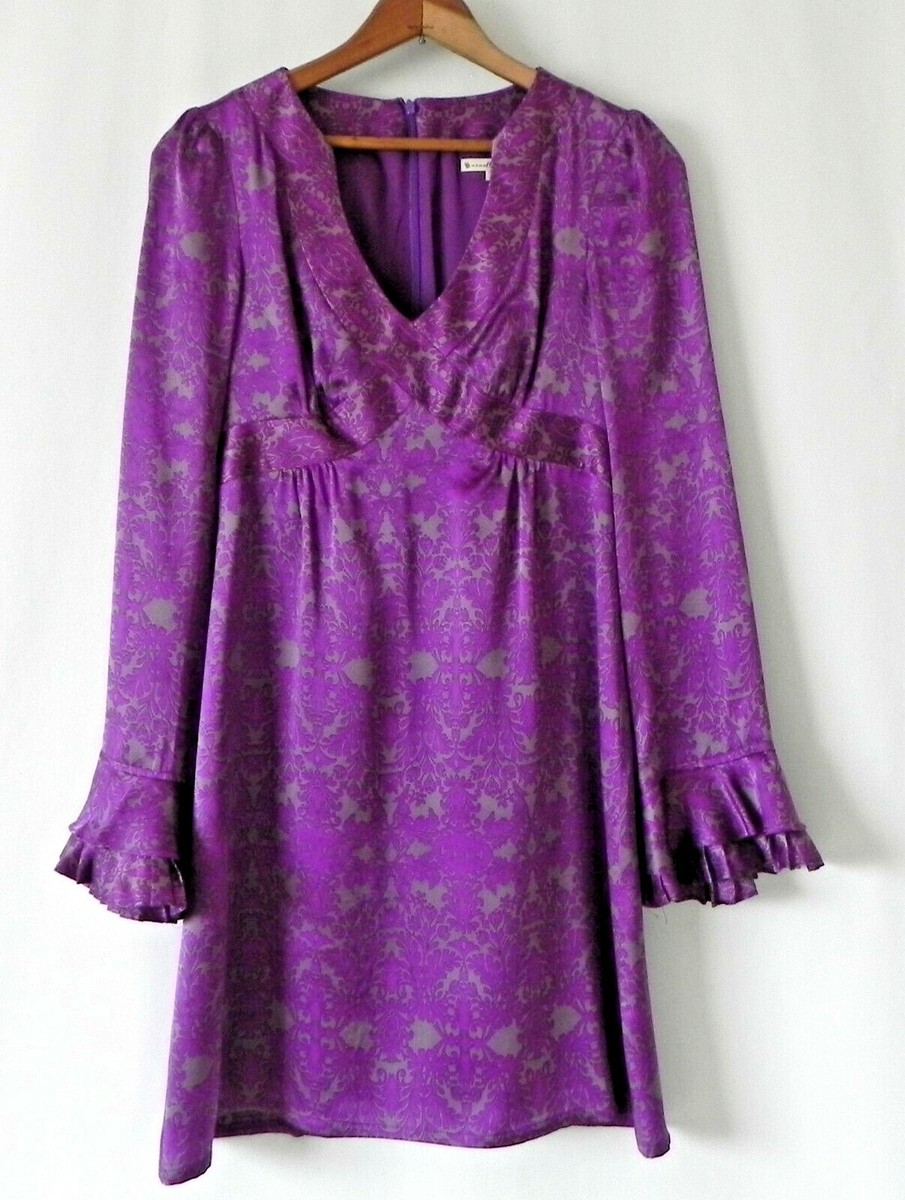 Nanette Lepope Mini Dress Silk Ruffle Long Sleeve V-Neck Empire Waist Size  2 | eBay