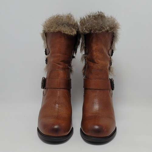 Frye Womens Brown Penny Luxe Fur Lined Buckle Cognac Leather Moto Heel Boot 7M - Picture 10 of 13