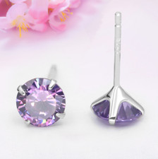 925 Sterling Silver Tiny 3mm Purple Round CZ Cubic Zirconia Stud Earrings Gift
