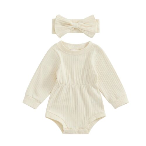 Newborn Baby Girl Clothes Long Sleeve Knit One Piece Romper Bodysuits with He...